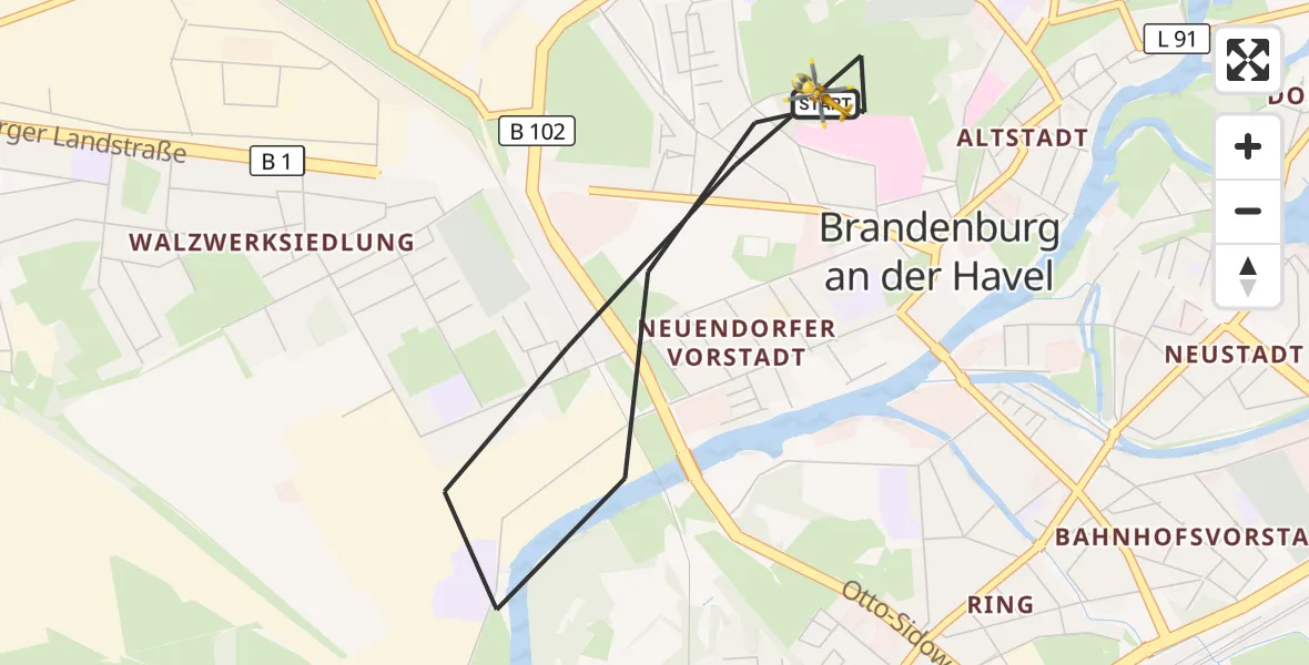 Flugroute Rettungshubschrauber Brandenburg an der Havel - Brandenburg an der Havel, 22 Mai 2026, 12:24
