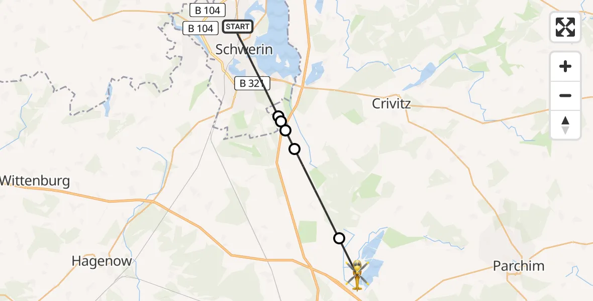 Flugroute Rettungshubschrauber Schwerin - Neustadt-Glewe, 22 Mai 2026, 12:29