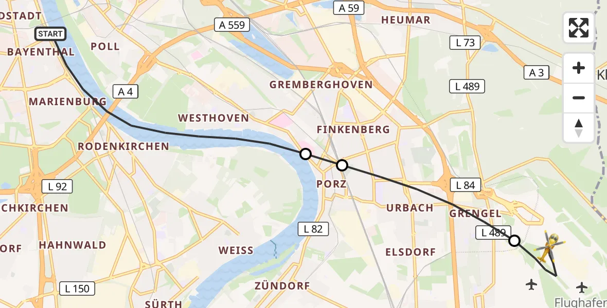 Flugroute Rettungshubschrauber Köln - Köln Bonn Flughafen, 22 Mai 2026, 12:34