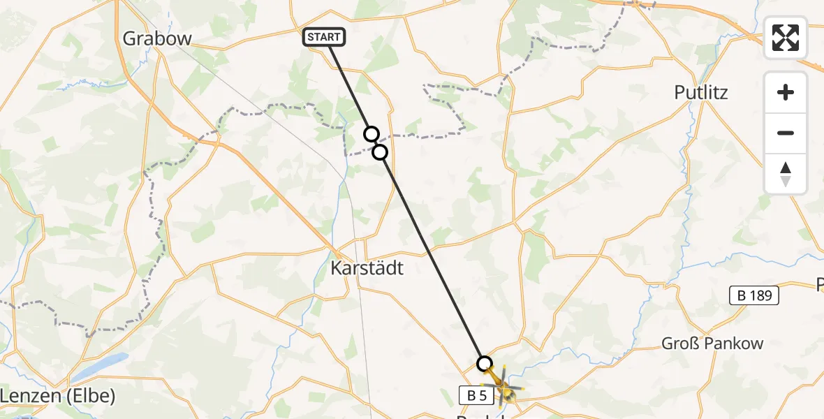 Flugroute Rettungshubschrauber Balow - Perleberg, 22 Mai 2026, 12:41