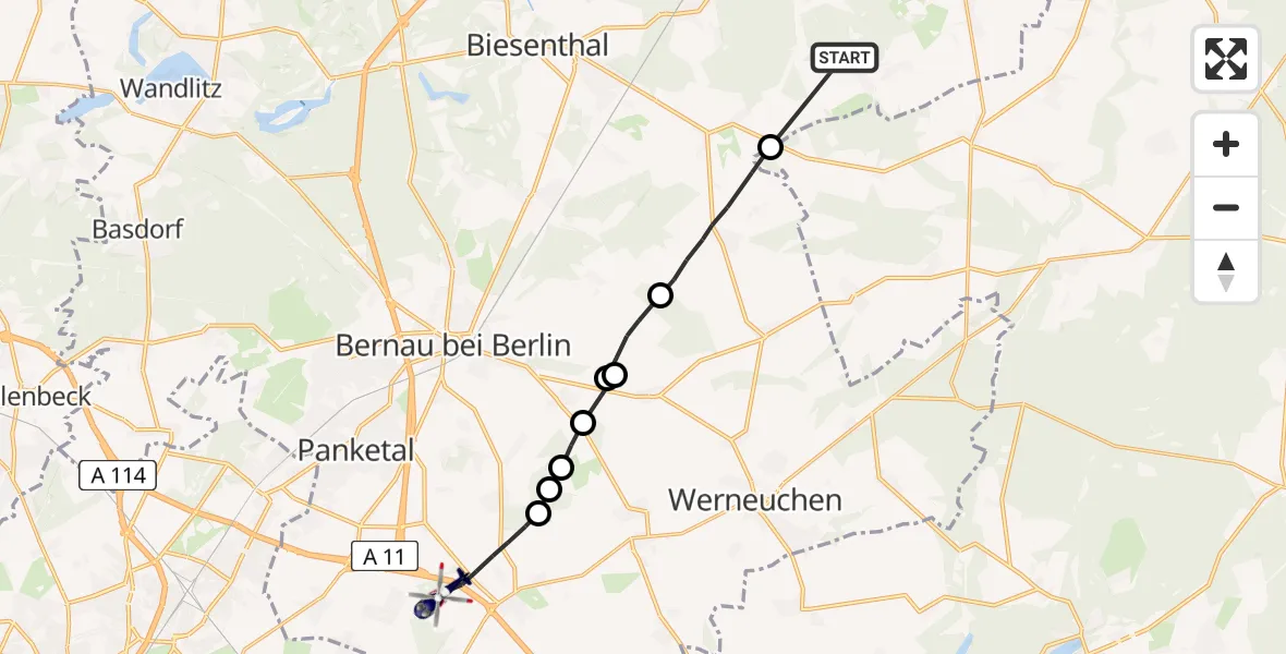 Flugroute Polizeihubschrauber Breydin - Ahrensfelde, 22 Mai 2026, 12:48