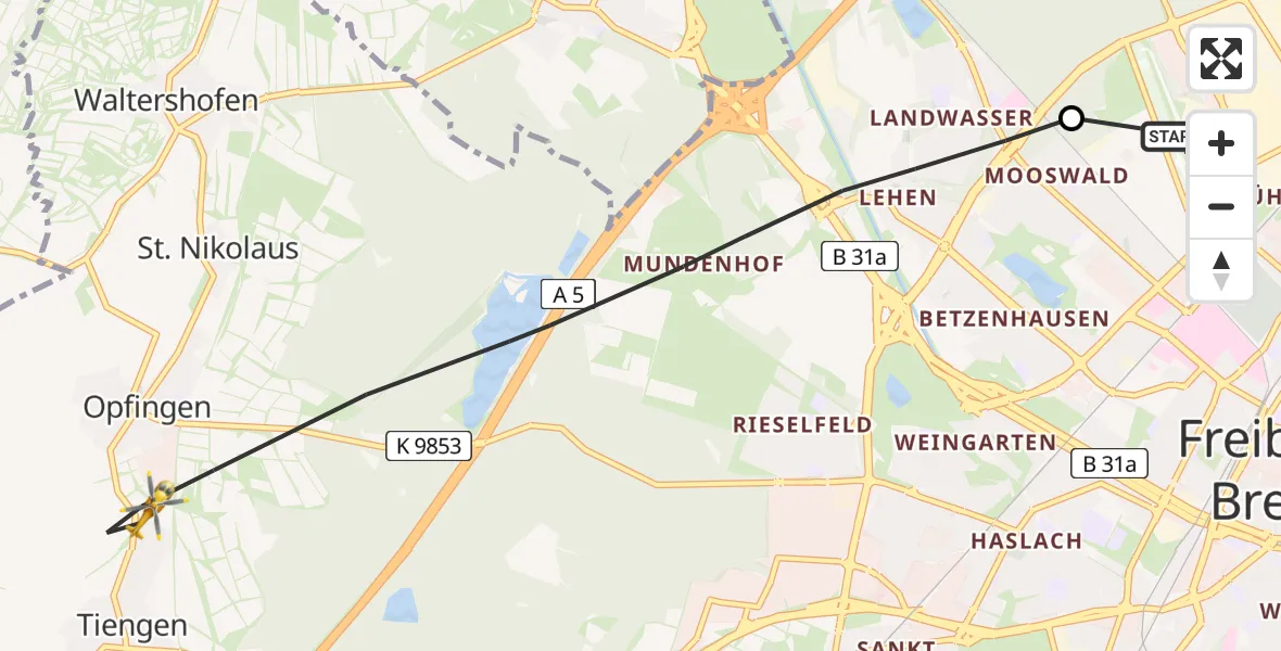 Flugroute Rettungshubschrauber Freiburg im Breisgau Flugplatz - Freiburg im Breisgau, 22 Mai 2026, 12:58