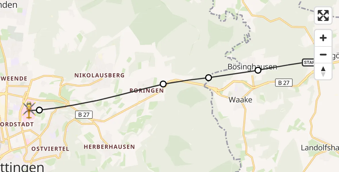 Flugroute Rettungshubschrauber Ebergötzen - Göttingen University Clinic Hubschrauberlandeplatz, 22 Mai 2026, 13:01