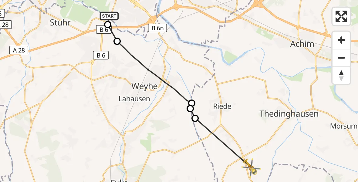 Flugroute Rettungshubschrauber Bremen - Emtinghausen, 22 Mai 2026, 13:13