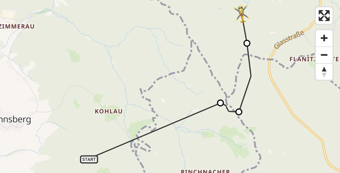 Flugroute Rettungshubschrauber Rinchnach - Frauenau, 22 Mai 2026, 13:22