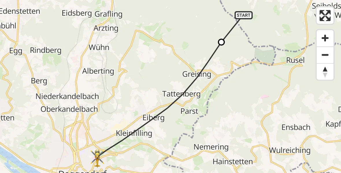 Flugroute Rettungshubschrauber Bischofsmais - Deggendorf, 22 Mai 2026, 13:36
