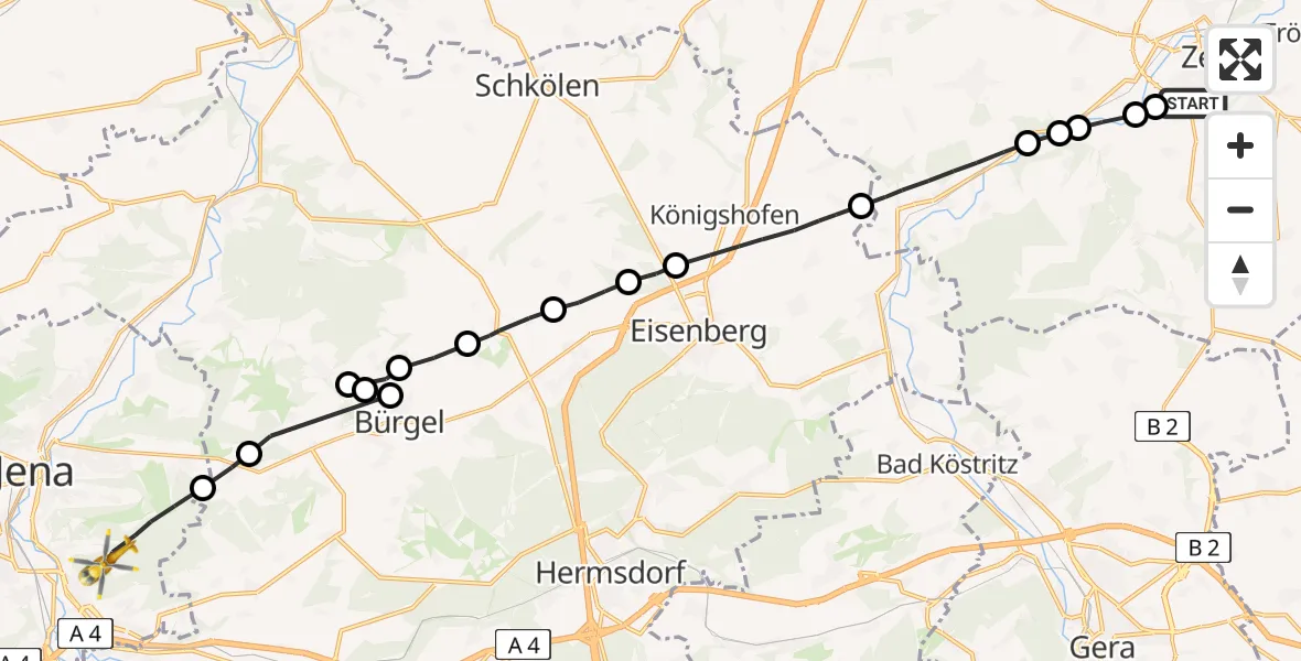 Flugroute Rettungshubschrauber Zeitz - Jena, 22 Mai 2026, 13:38