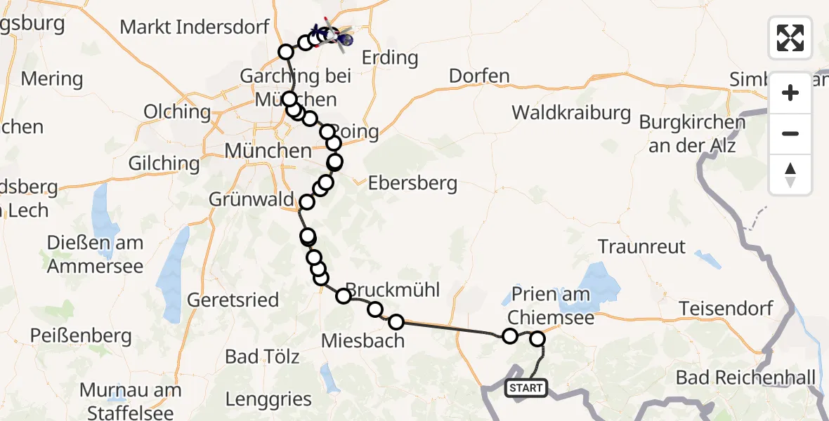 Flugroute Polizeihubschrauber Aschau i.Chiemgau - München Flughafen, 22 Mai 2026, 13:39