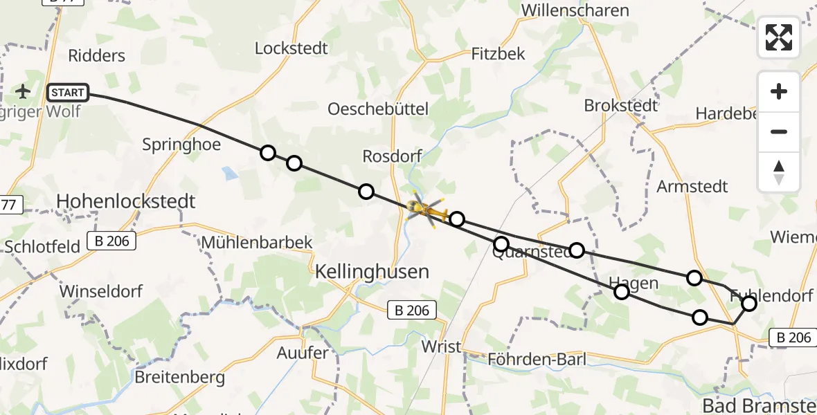 Flugroute Rettungshubschrauber Hohenlockstedt - Kellinghusen, 22 Mai 2026, 13:44