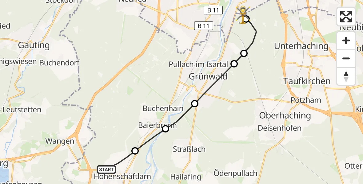 Flugroute Rettungshubschrauber Schäftlarn - ADAC Air Rescue Center Hubschrauberlandeplatz (Christoph 1), 22 Mai 2026, 14:02