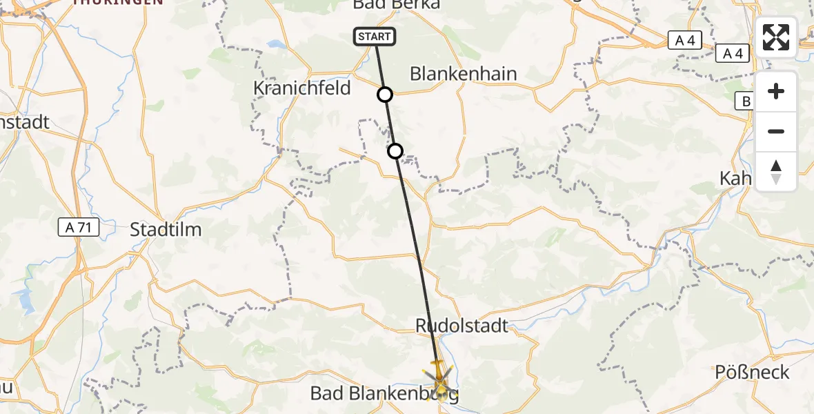 Flugroute Ambulanzhubschrauber Bad Berka - Rudolstadt, 22 Mai 2026, 14:04