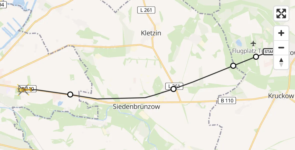 Flugroute Rettungshubschrauber Tutow - Demmin, 22 Mai 2026, 14:17