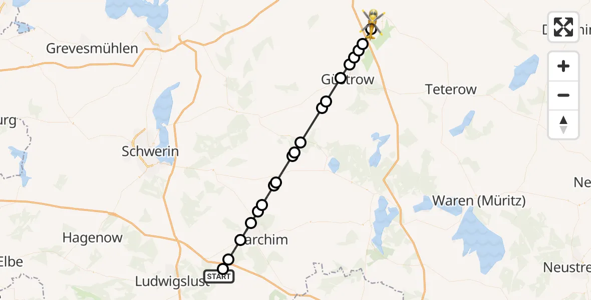Flugroute Rettungshubschrauber Blievenstorf - Flughafen Rostock-Laage, 22 Mai 2026, 14:19