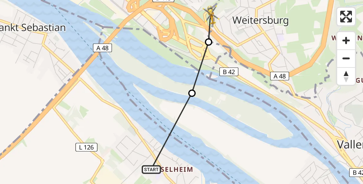 Flugroute Rettungshubschrauber Koblenz - Bendorf, 22 Mai 2026, 14:19