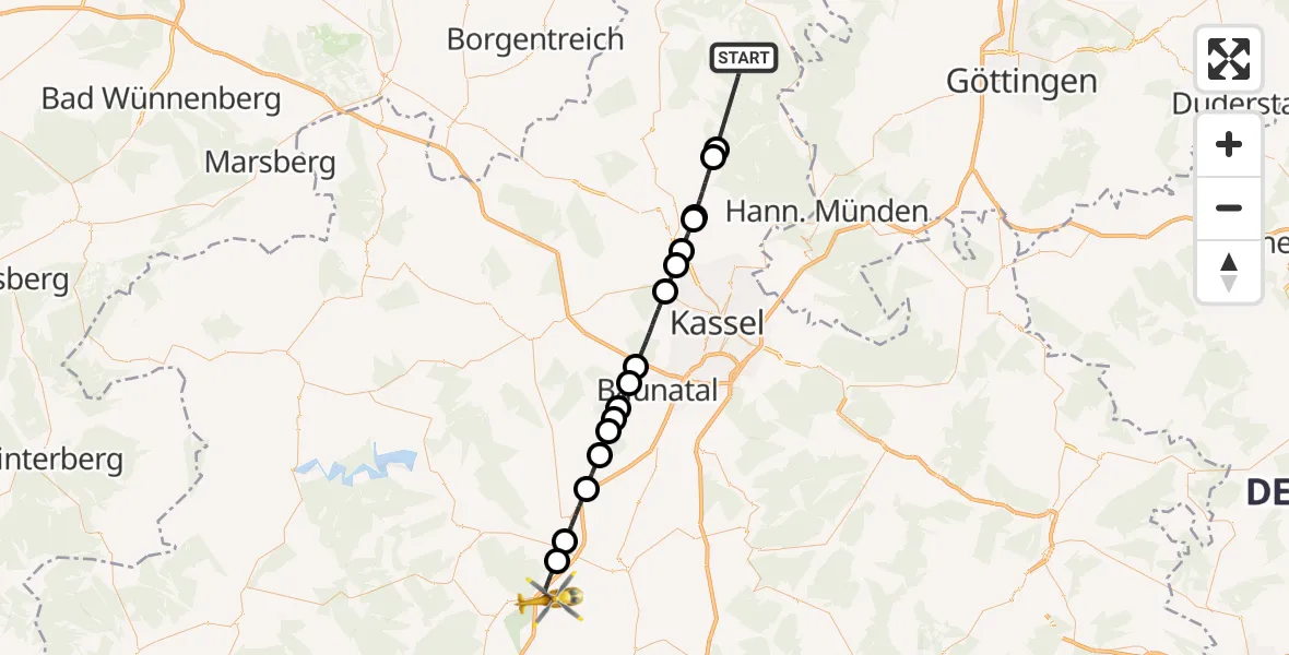 Flugroute Rettungshubschrauber Hofgeismar - Borken (Hessen), 22 Mai 2026, 14:32
