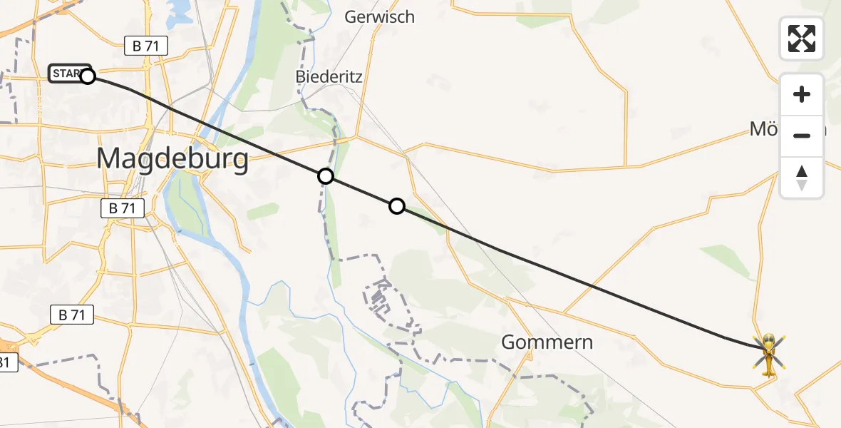 Flugroute Rettungshubschrauber Magdeburg Hospital - Gommern, 22 Mai 2026, 14:40