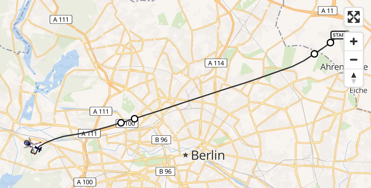 Flugroute Polizeihubschrauber Ahrensfelde Hubschrauberlandeplatz - Berlin, 22 Mai 2026, 14:48