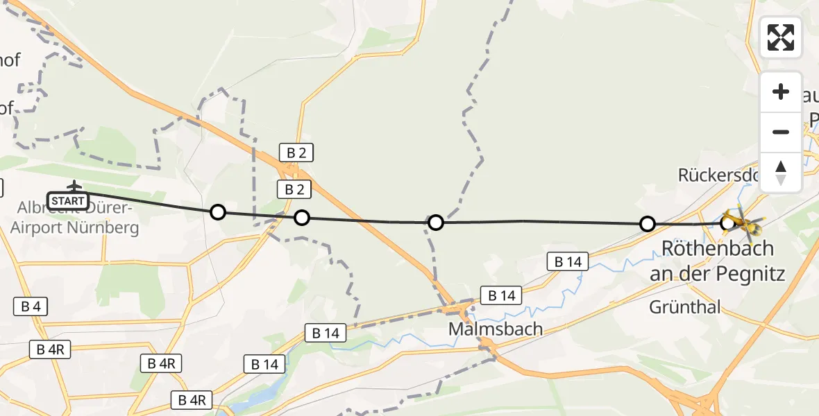Flugroute Ambulanzhubschrauber Flughafen Nuremberg - Röthenbach a.d.Pegnitz, 22 Mai 2026, 14:50
