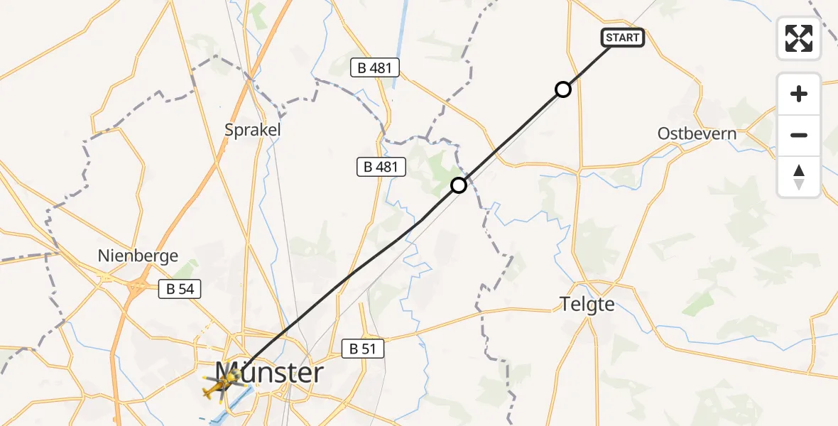 Flugroute Ambulanzhubschrauber Ostbevern - Münster, 22 Mai 2026, 14:54