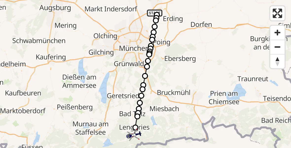 Flugroute Polizeihubschrauber München Flughafen - Lenggries, 22 Mai 2026, 14:56