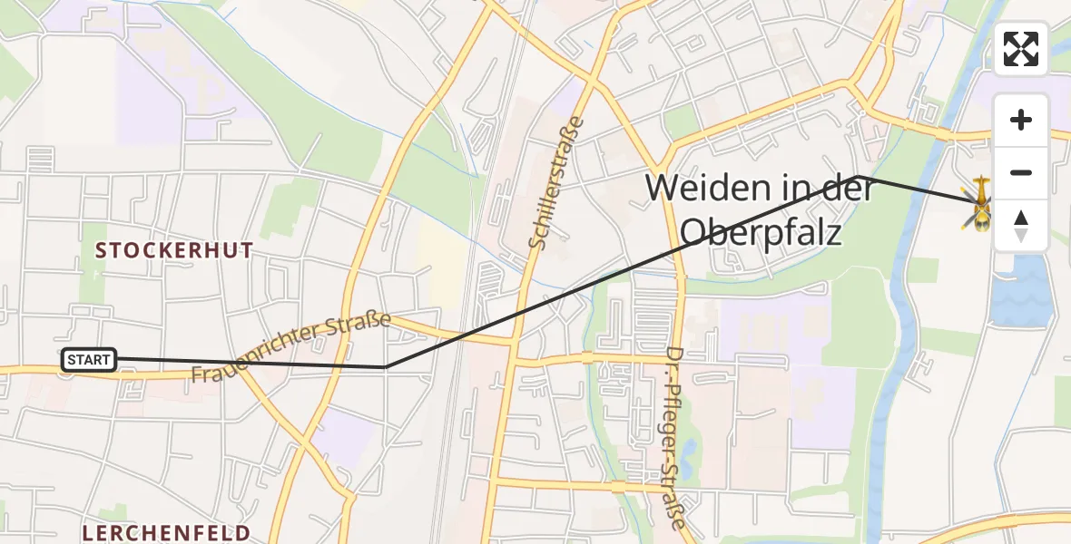Flugroute Rettungshubschrauber Weiden i.d.OPf. - Weiden i.d.OPf., 22 Mai 2026, 15:02
