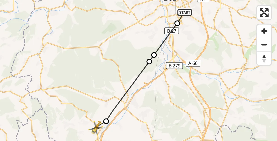 Flugroute Rettungshubschrauber Künzell - Flieden, 22 Mai 2026, 15:02