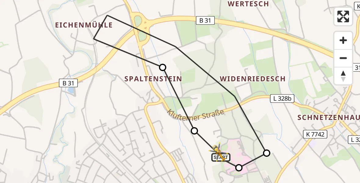 Flugroute Rettungshubschrauber Friedrichshafen Hospital - Friedrichshafen Hospital, 22 Mai 2026, 15:07
