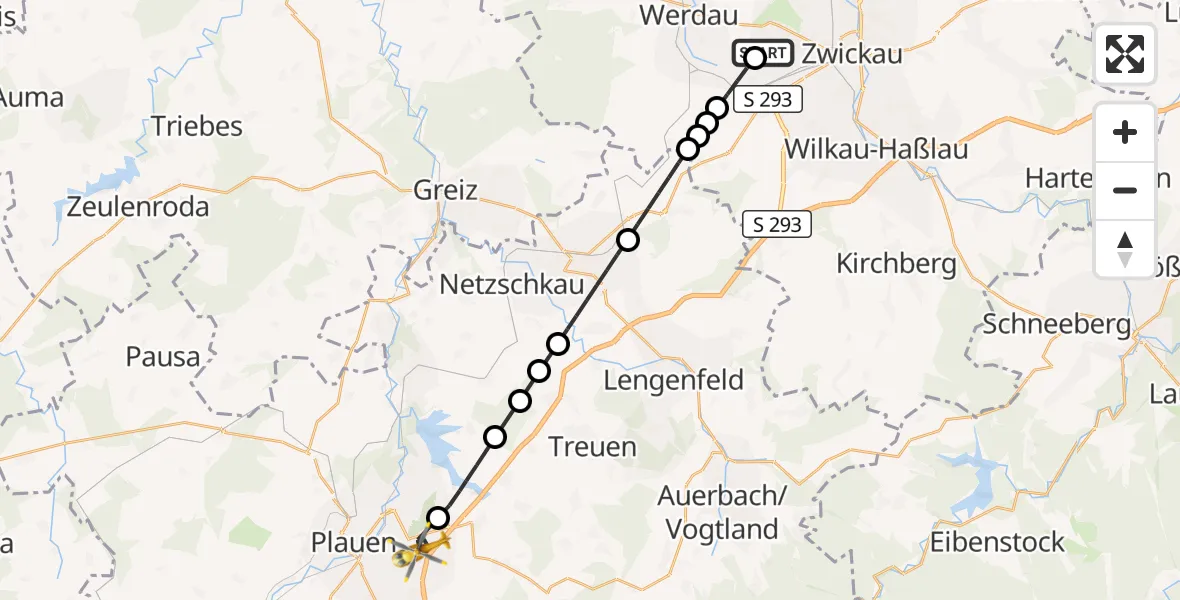 Flugroute Rettungshubschrauber ADAC Air Rescue Station Zwickau Hubschrauberlandeplatz - Plauen, 22 Mai 2026, 15:08