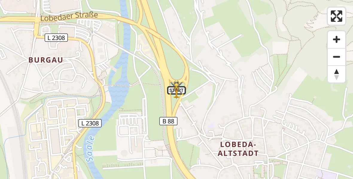 Flugroute Ambulanzhubschrauber Lobeda Hubschrauberlandeplatz - Lobeda Hubschrauberlandeplatz, 22 Mai 2026, 15:07