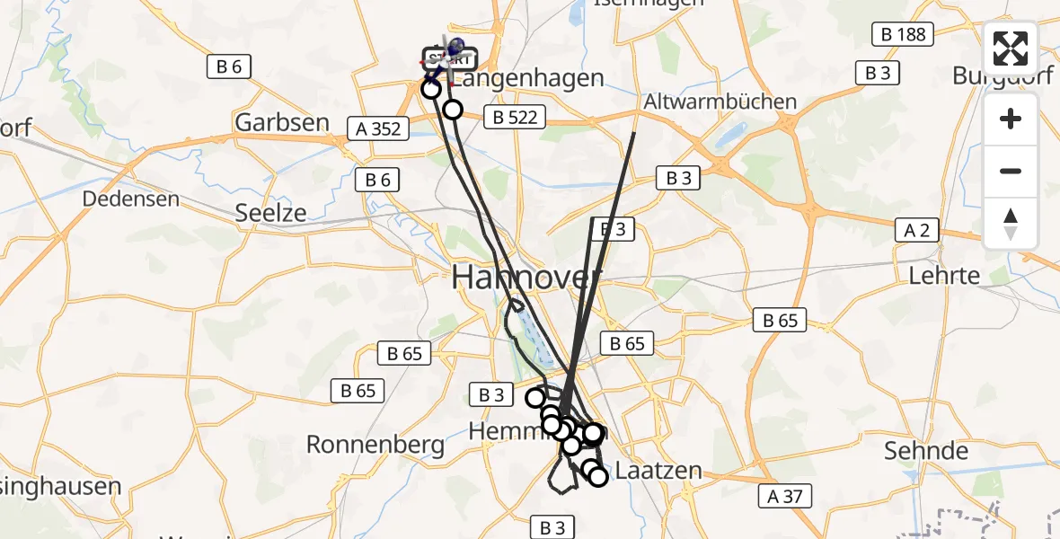 Flugroute Polizeihubschrauber Flughafen Hannover - Flughafen Hannover, 22 Mai 2026, 15:08