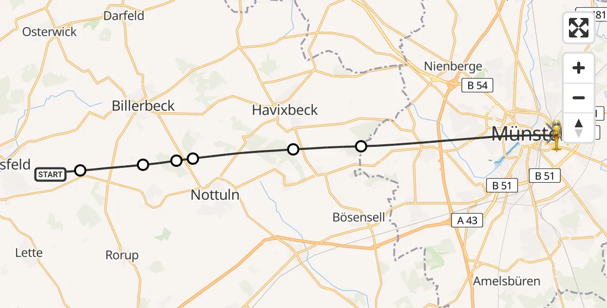 Flugroute Rettungshubschrauber Coesfeld - Münster, 22 Mai 2026, 15:20