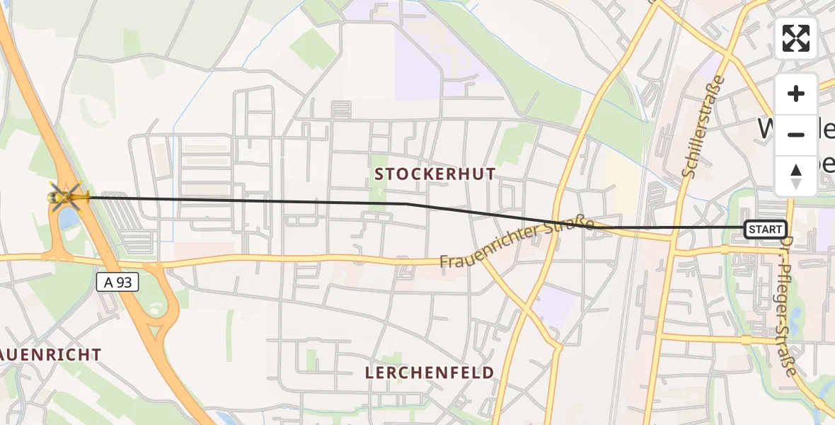 Flugroute Rettungshubschrauber Weiden i.d.OPf. - Weiden i.d.OPf., 22 Mai 2026, 15:23