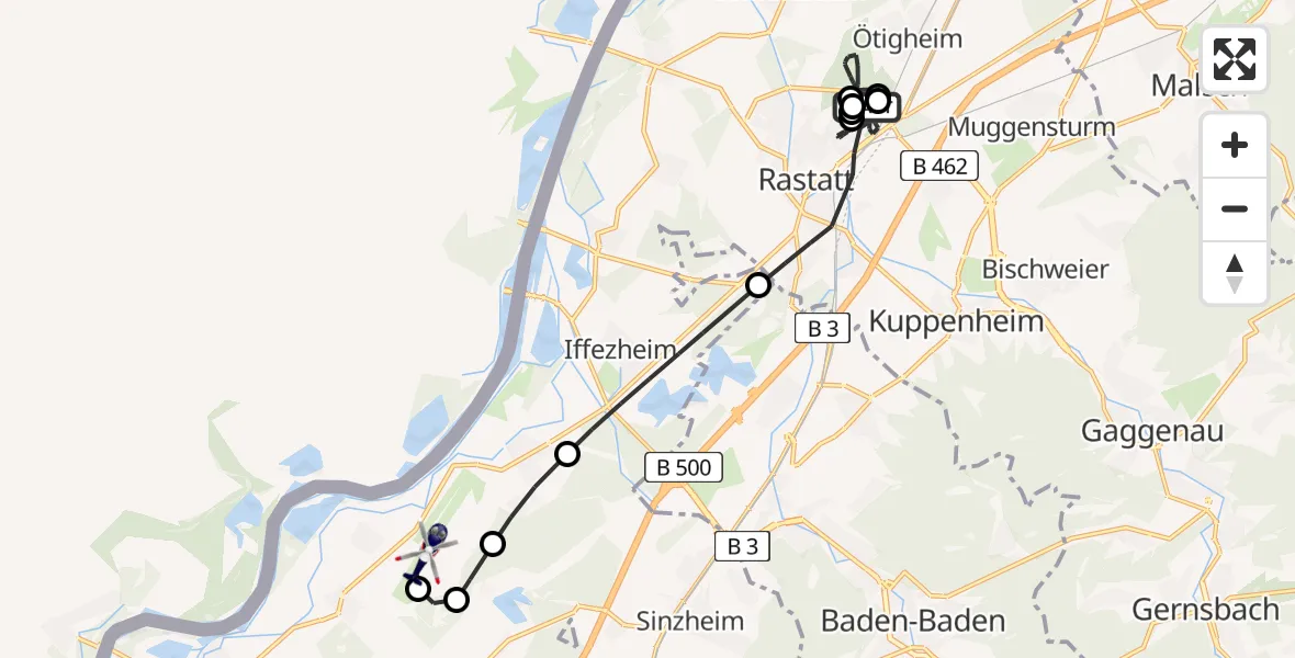 Flugroute Polizeihubschrauber Rastatt - Karlsruhe Baden-Baden Flughafen, 22 Mai 2026, 15:32