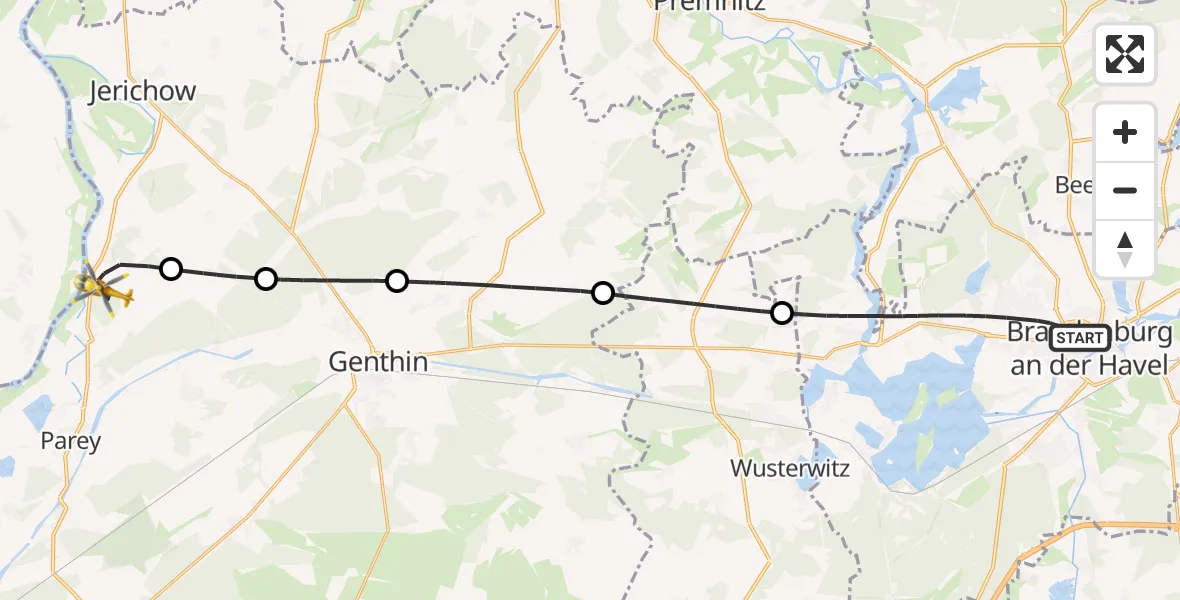 Flugroute Rettungshubschrauber Brandenburg an der Havel - Elbe-Parey, 22 Mai 2026, 15:32