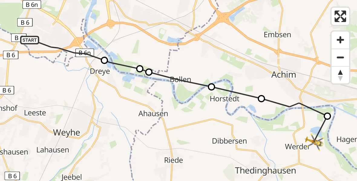 Flugroute Rettungshubschrauber Bremen - Thedinghausen, 22 Mai 2026, 15:33