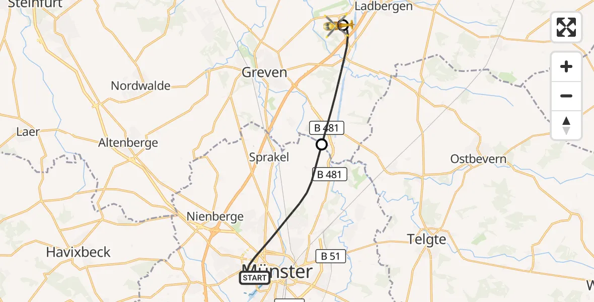 Flugroute Ambulanzhubschrauber Münster - Christoph  Westfalen-ADAC, 22 Mai 2026, 15:49