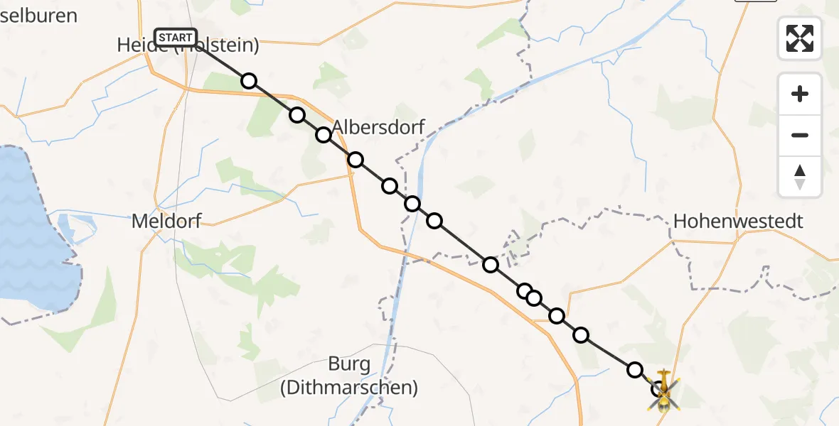 Flugroute Rettungshubschrauber Heide - Itzehoe Hungriger Wolf Flugplatz, 22 Mai 2026, 15:54