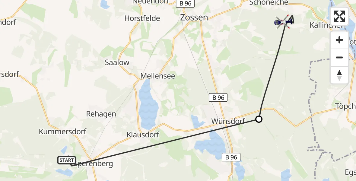 Flugroute Polizeihubschrauber Am Mellensee - Zossen, 22 Mai 2026, 15:55