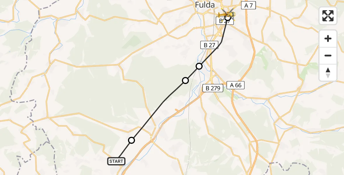Flugroute Rettungshubschrauber Flieden - Fulda Hospital, 22 Mai 2026, 15:56