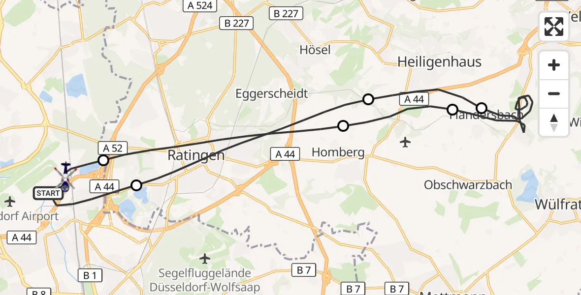 Flugroute Polizeihubschrauber Düsseldorf Flughafen - Düsseldorf Flughafen, 22 Mai 2026, 16:02