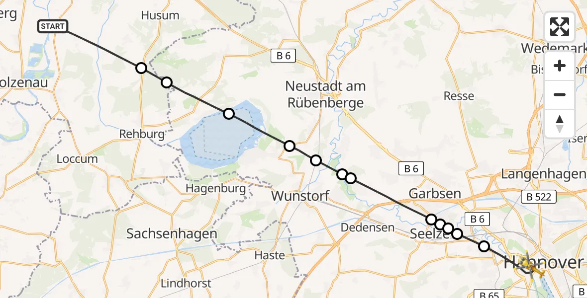Flugroute Rettungshubschrauber Landesbergen - Hannover, 22 Mai 2026, 16:04