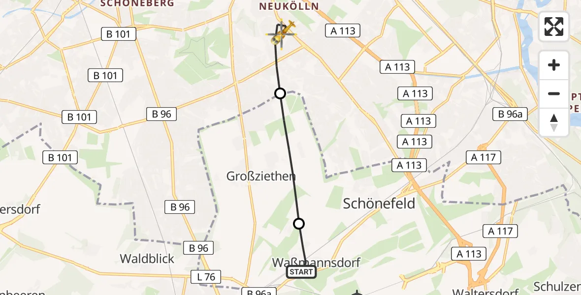 Flugroute Rettungshubschrauber Berlin Brandenburg Flughafen - Berlin, 22 Mai 2026, 16:07