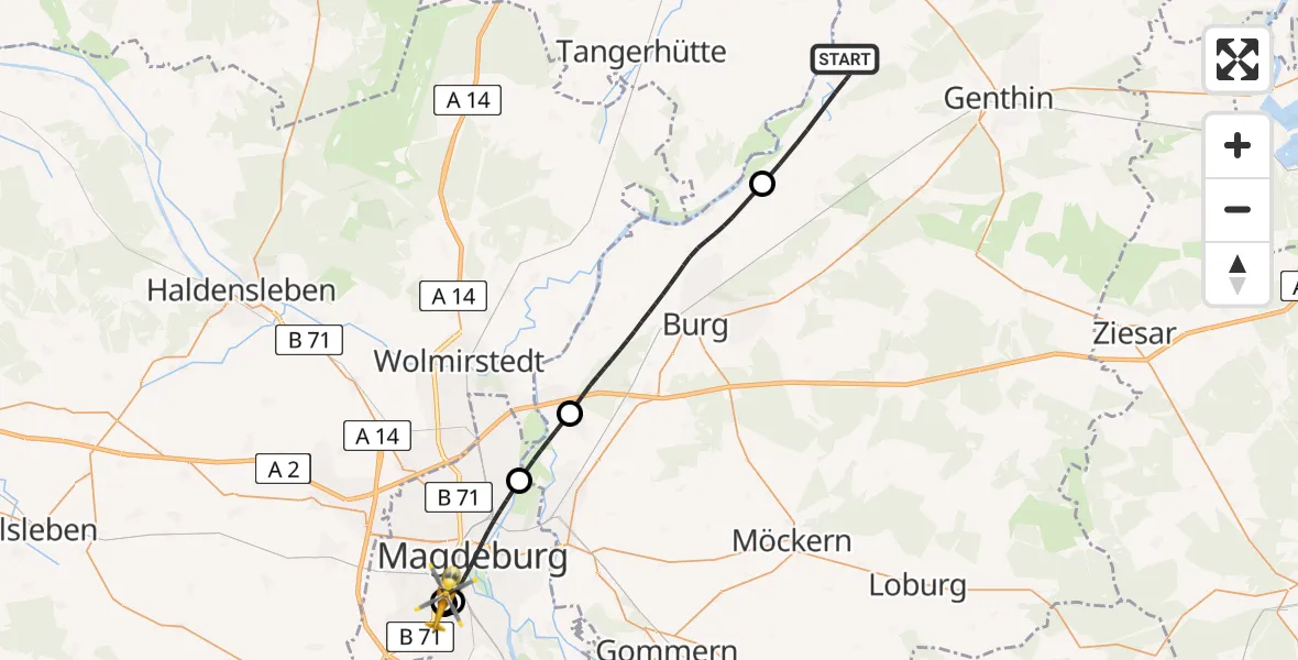 Flugroute Rettungshubschrauber Elbe-Parey - Magdeburg, 22 Mai 2026, 16:09