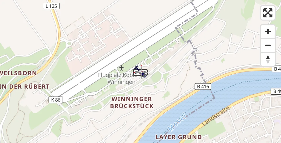 Flugroute Polizeihubschrauber Koblenz-Winningen Flugplatz - Koblenz-Winningen Flugplatz, 22 Mai 2026, 16:18