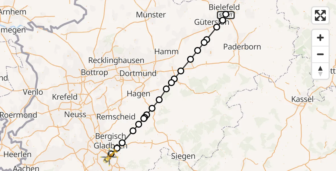 Flugroute Rettungshubschrauber Bielefeld Flughafen - Köln Bonn Flughafen, 22 Mai 2026, 16:29