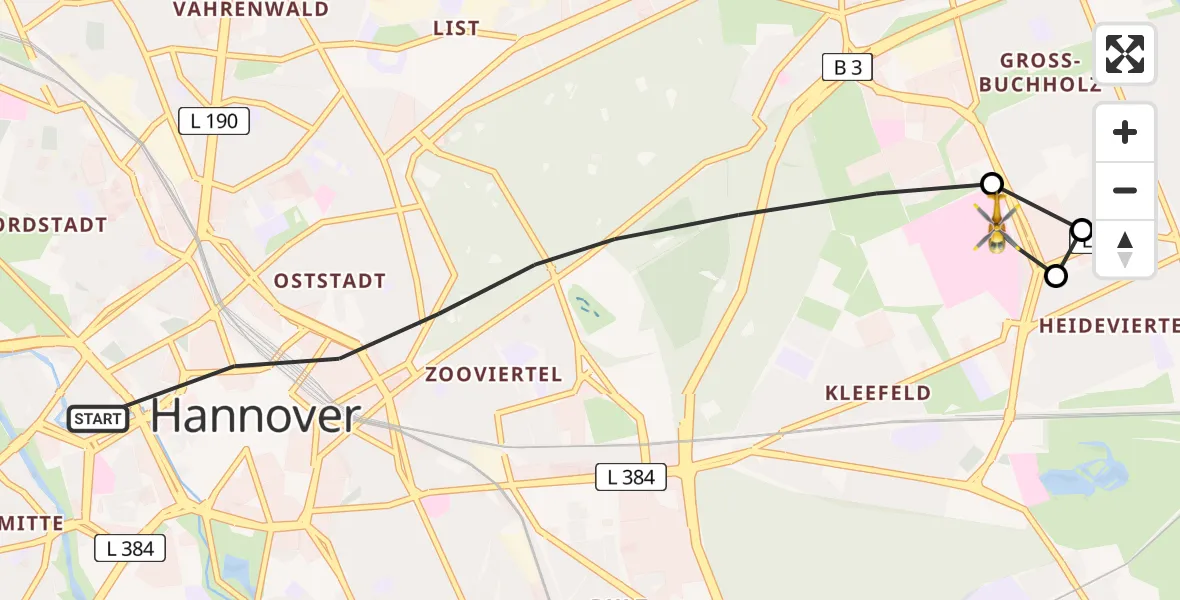 Flugroute Rettungshubschrauber Hannover - Hannover Luftrettung Hubschrauberlandeplatz (Christoph 4), 22 Mai 2026, 16:37