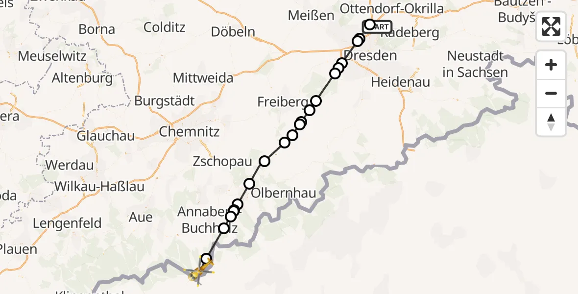 Flugroute Rettungshubschrauber Dresden Flughafen - Oberwiesenthal, 22 Mai 2026, 16:51