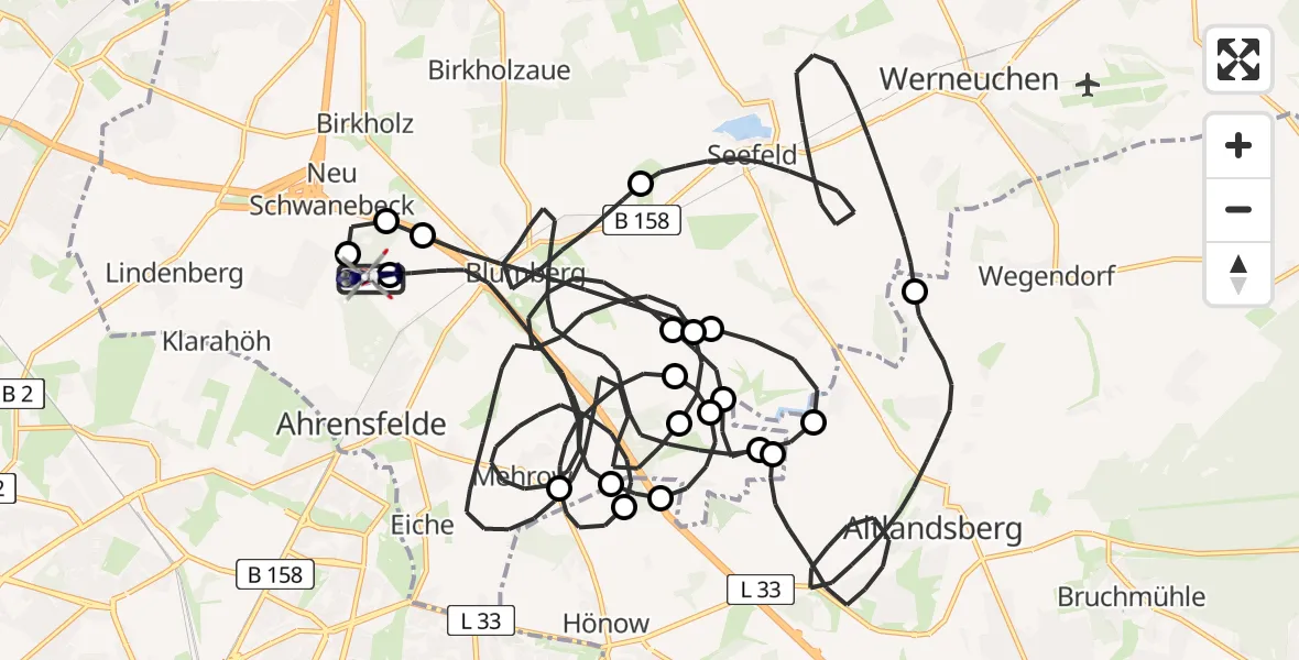 Flugroute Polizeihubschrauber Ahrensfelde Hubschrauberlandeplatz - Ahrensfelde Hubschrauberlandeplatz, 22 Mai 2026, 16:51