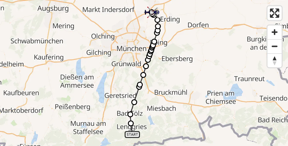 Flugroute Polizeihubschrauber Lenggries - München Flughafen, 22 Mai 2026, 16:57