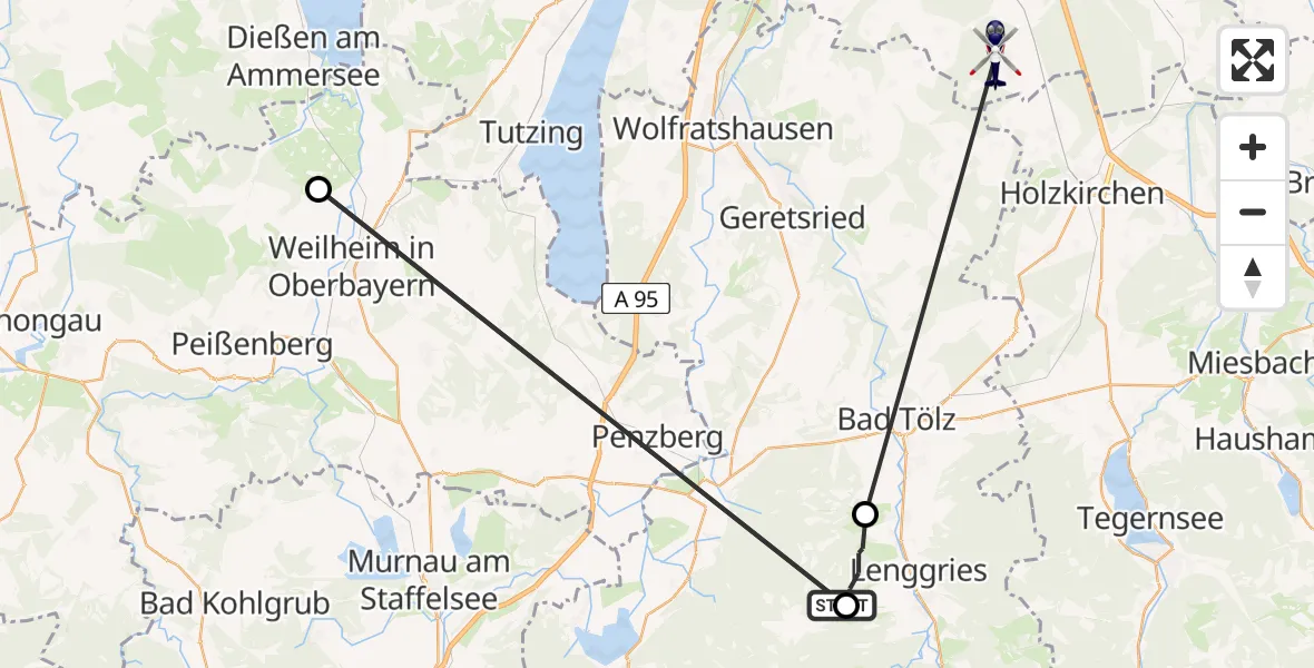 Flugroute Polizeihubschrauber Lenggries - Sauerlach, 22 Mai 2026, 17:06